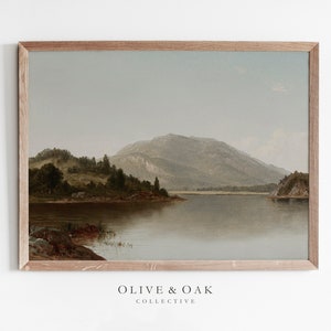 Muted Lake Painting / Rustic Landscape Painting / Antique Wall Art PRINTABLE / #571
