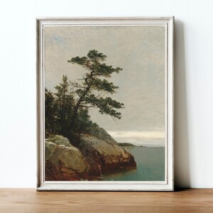 Coastal Landscape Painting / Vintage Pine Tree Print / Rustic Decor PRINTABLE / #253 image 6