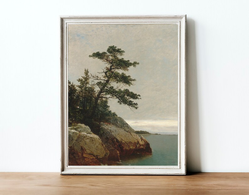 Coastal Landscape Painting / Vintage Pine Tree Print / Rustic Decor PRINTABLE / #253 image 6