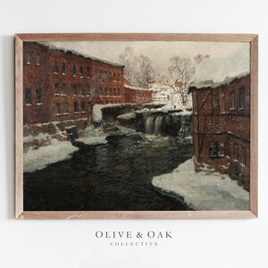 Vintage Winter Landscape Print / Snowy Cityscape Painting / Winter Decor PRINTABLE / #315