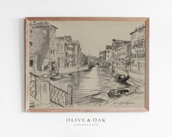 Vintage Stadtbild Druck / Antike Venedig Kanal Zeichnung / Herunterladbare Kunst DRUCKBAR / #330