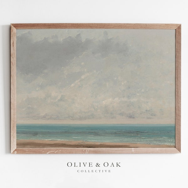 Muted Coastal Artwork / Vintage Ocean PRINTABLE Painting / Neutral Seascape Print / #22