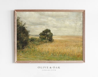Country Landscape Painting / Wheat Field Painting / Farmhouse Decor Art PRINTABLE / #452