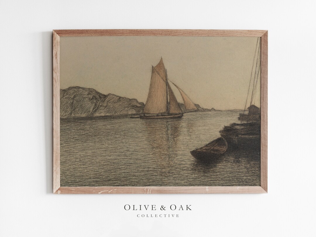 Neutral Wall Art Print / Vintage Sailboat Drawing / Nautical Decor ...