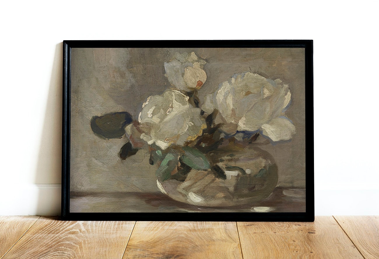Neutral Roses Painting / Vintage Flower Print / Antique - Etsy