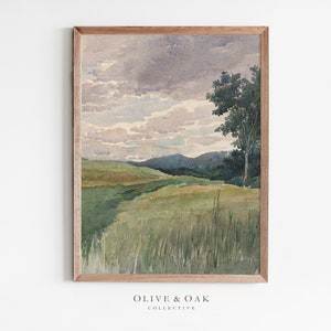 Spring Landscape Painting / Vintage Watercolor Print / Vertical Farmhouse PRINTABLE / #174