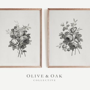 Botanical Sketch Print SET / Vintage Prints Neutral Floral / Antique Farmhouse Decor PRINTABLE / #86