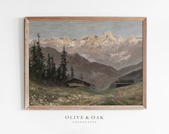 Pittura rustica di montagna / Arte della parete arredamento cabina / Stampe d'arte vintage / Pittura a olio STAMPABILE / #569