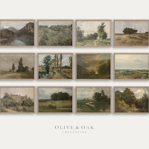 Vintage Farmhouse Print SET of 12 / Moody Country Landscape Painting PRINTABLE / #G06