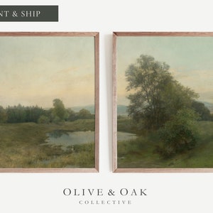 Set of 2 Landscape Paintings / Soft Landscape Print Set / Farmhouse Decor Wall Art / Spring Art Prints / G63-M