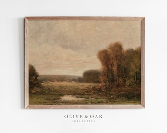 Vintage Fall Landscape Painting / Farmhouse Autumn Painting PRINTABLE WALL ART / #194