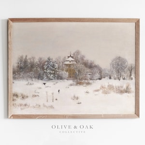 Snowy Landscape Art Print / Vintage Winter Landscape Painting / Rustic Winter Decor / #328