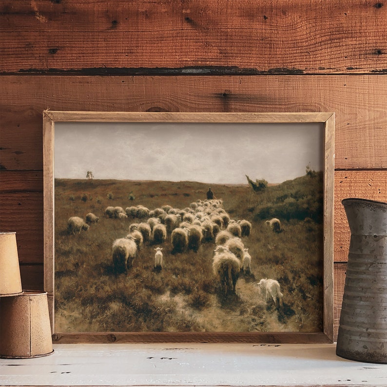 Modern Farmhouse Wall Art / Sheep Painting / Neutral Landscape Painting ...