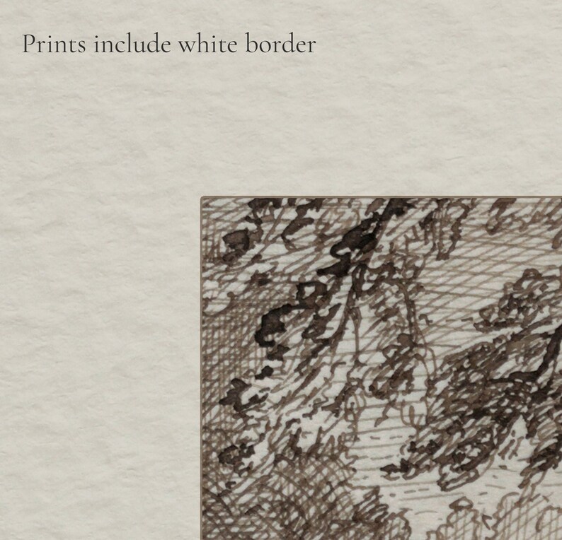 May include: A black and white pen and ink drawing of a landscape with mountains and trees. The drawing is detailed and intricate, with a focus on the texture of the mountains and trees.