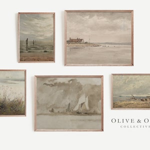 Vintage Seascape Gallery Wall Print SET / Warm Neutral Nautical Decor / Digital PRINTABLE / #G05