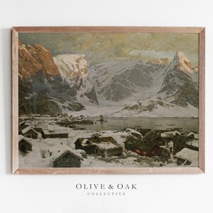 Winter Landscape Painting / Snowy Village Print / Winter Decor PRINTABLE / #308