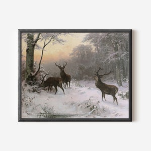 Deer Landscape Painting / Winter Snow Art Print / Cabin Decor PRINTABLE ...