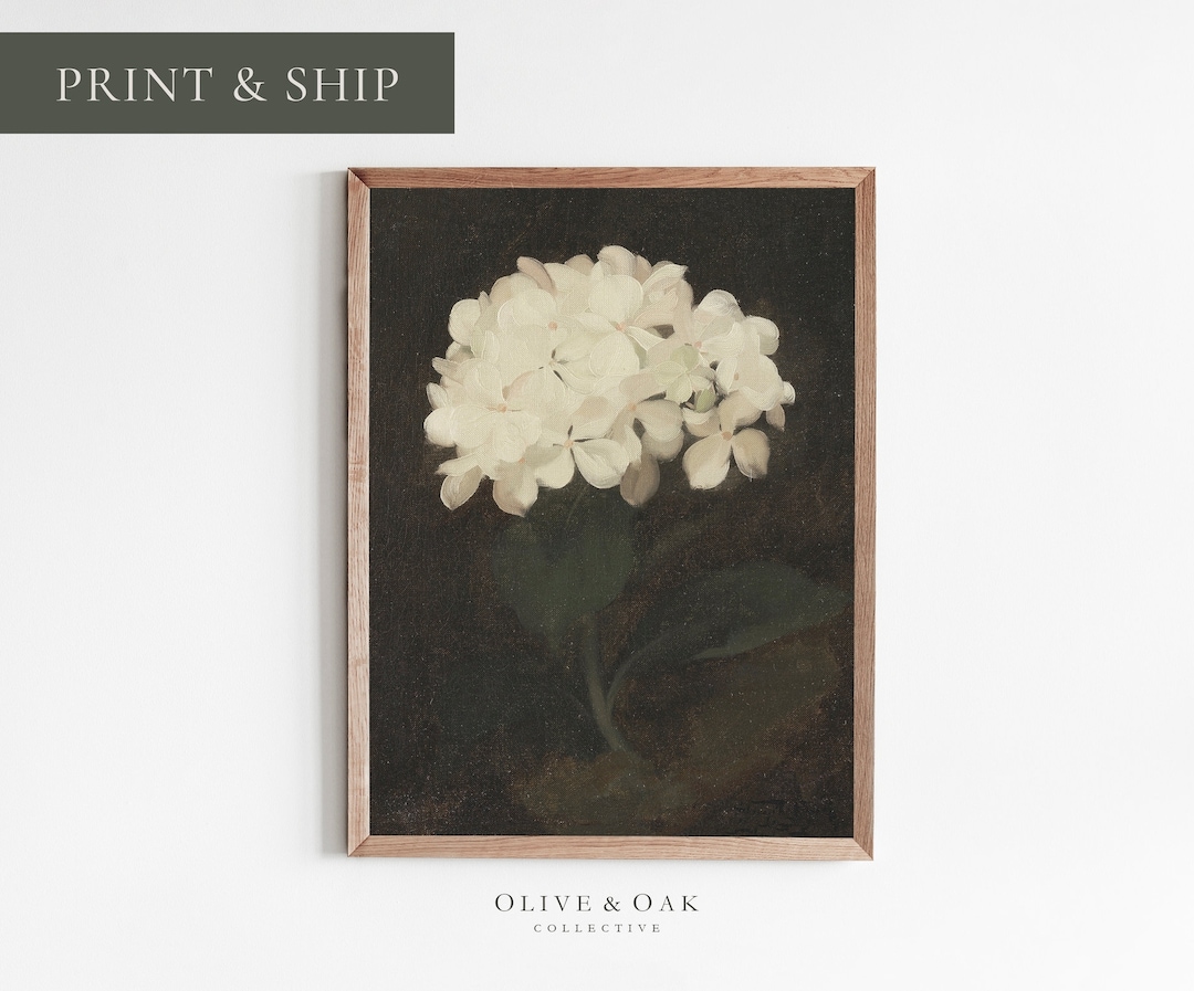 Vintage Hydrangea Painting / FRAMED Flower Painting / Moody Wall Art ...