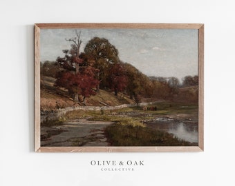 Fall Farmhouse Oil Painting / Vintage Autumn Art Print / Rustic Decor PRINTABLE / #268