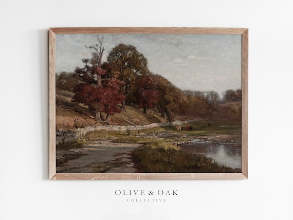 Fall Farmhouse Oil Painting / Vintage Autumn Art Print / Rustic Decor PRINTABLE / #268