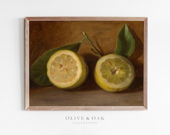 Country Kitchen Fruit Print / Lemon PRINTABLE Artwork / Vintage Farmhouse Painting / #20
