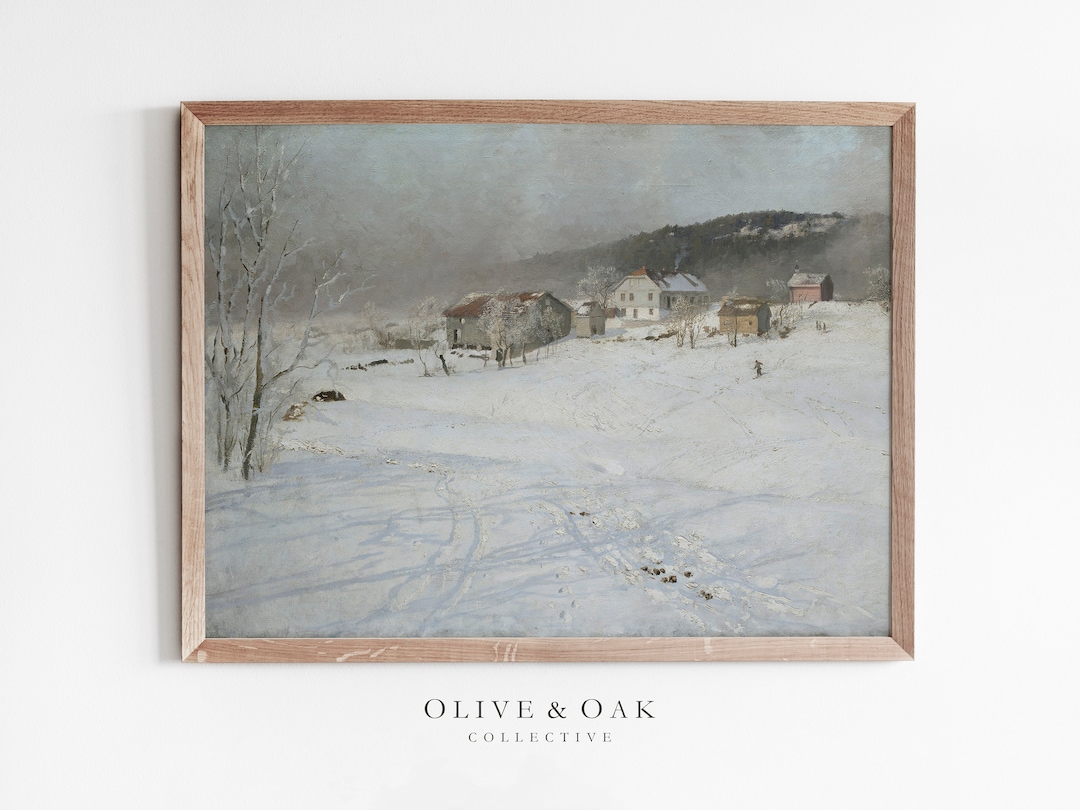 Snowy Village Painting / Winter Landscape Print / Winter Countryside ...