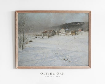 Snowy Village Painting / Winter Landscape Print / Winter Countryside PRINTABLE Art / #340