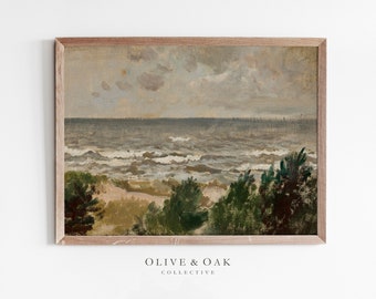 Vintage Seascape Painting / Coastal Landscape PRINTABLE Art / Ocean Oil Painting / #470