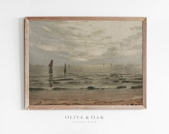 Neutral Seascape Painting / Muted Vintage Ocean Print / Minimalist Wall Art PRINTABLE / #203