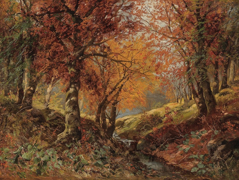 Autumn Wall Art / Fall Landscape Painting / PRINTABLE Vintage Art ...