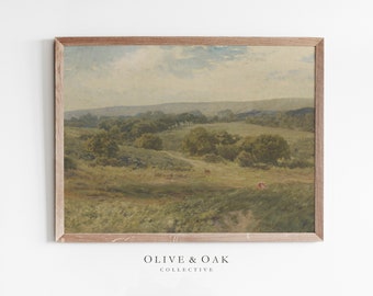 Vintage Country Landscape Print / Farmhouse Wall Decor Painting / Cow Painting PRINTABLE / #311