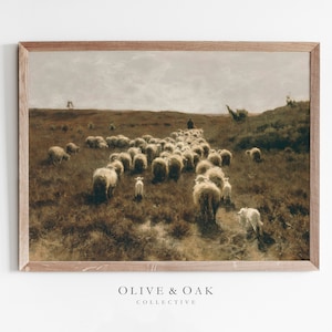 Modern Farmhouse Wall Art / Sheep Painting / Neutral Landscape Painting ...
