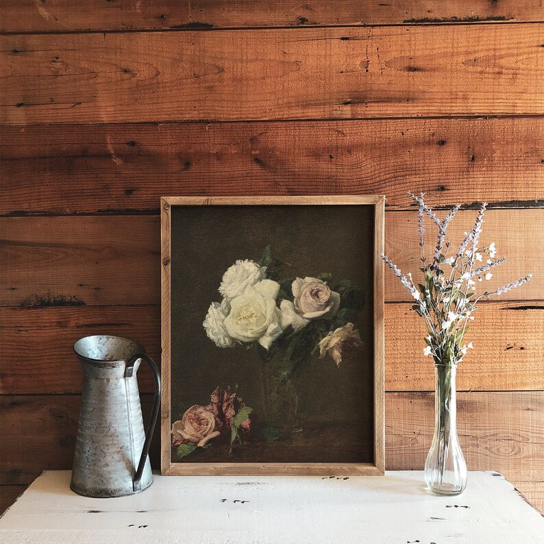 Moody Floral Painting / Antique Rose Print / Vintage Botanical Art ...