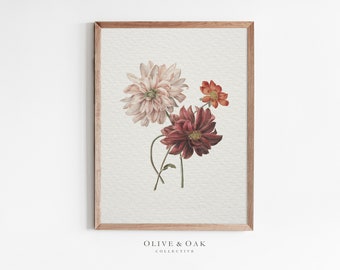 Impresión botánica vintage / Acuarela de flores antiguas IMPRIMIBLE / Arte de pared floral de granja / #218