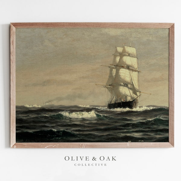 Moody Seascape Print / Vintage Ship Art / PRINTABLE Antique Coastal Painting / #144