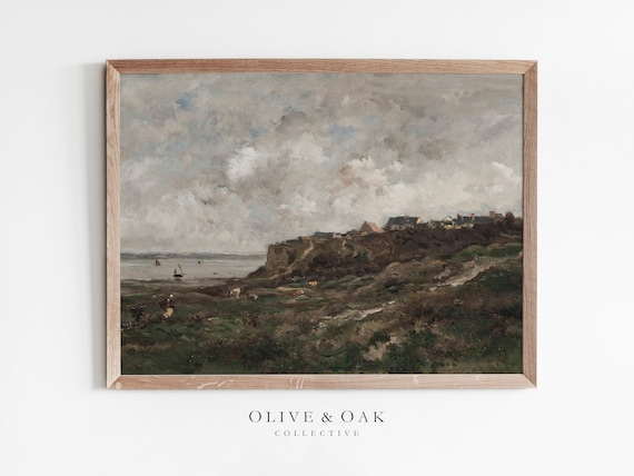 Moody Coastal Farmhouse Print / Vintage Landscape Cloud Painting PRINTABLE / #281