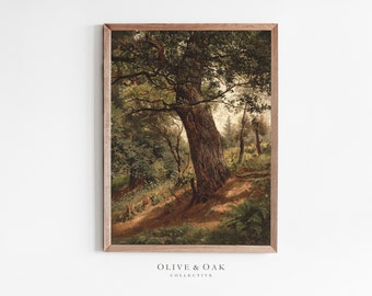 Vintage Landscape Painting / Green Landscape Art Print / Vintage Tree Oil Painting / Printable Wall Art / #546