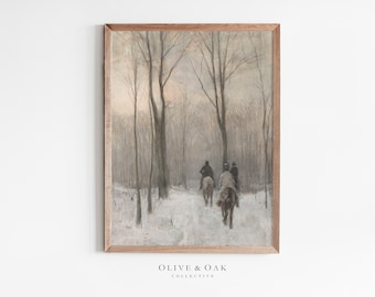 Vintage Winter Landscape Print / Farmhouse Winter PRINTABLE Art / Snowy Countryside Oil Painting / #92