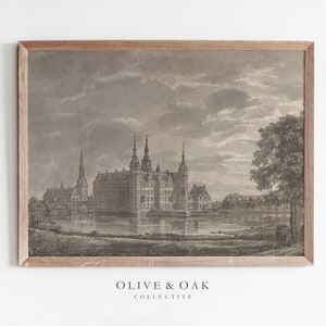 Vintage Architecture Sketch Art / Antique Castle Drawing PRINTABLE / #37