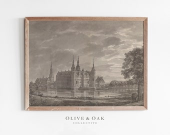 Vintage Architecture Sketch Art / Antique Castle Drawing PRINTABLE / #37