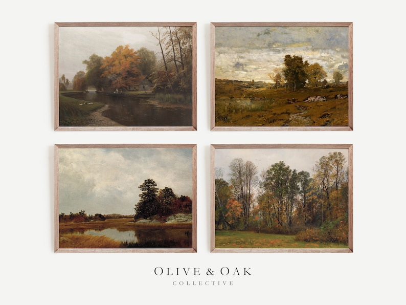 Autumn Landscape Art Print SET / Vintage Moody Wall Art Digital ...
