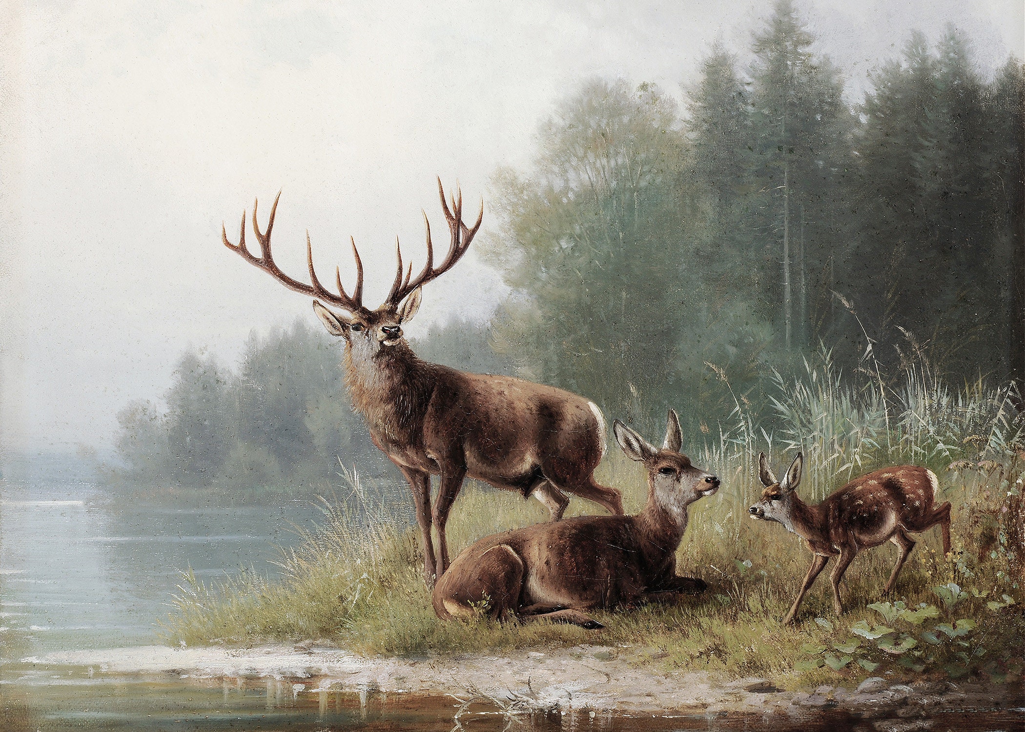 Deer Landscape Painting / Man Cave Hunting Decor / Cabin Wall - Etsy