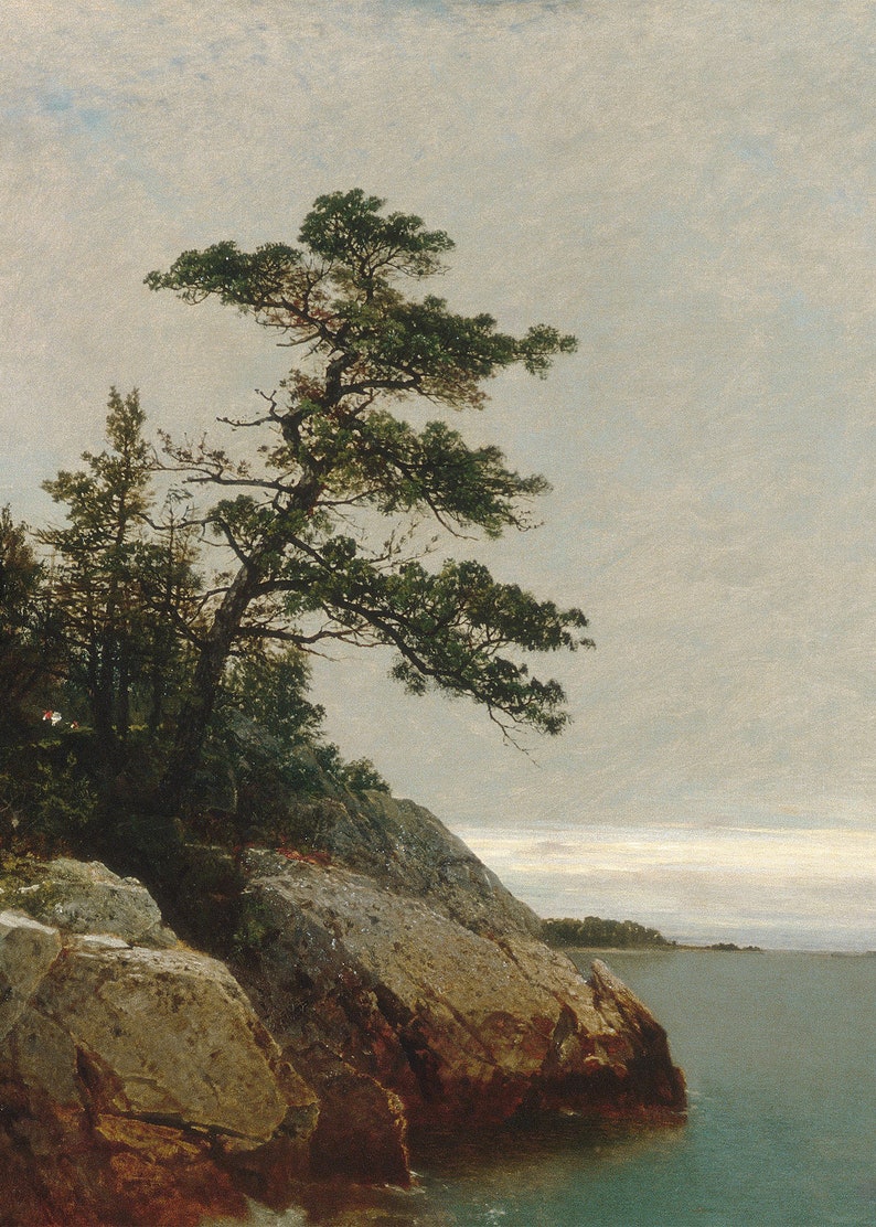 Coastal Landscape Painting / Vintage Pine Tree Print / Rustic Decor PRINTABLE / #253 image 4