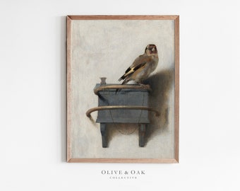 Vintage Bird Painting / Moody Still Life Oil Painting / Neutral Antique Art PRINTABLE / #368