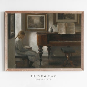 Moody Neutral Portrait Print / Vintage Piano Still Life Painting PRINTABLE / Music Room Decor / #417