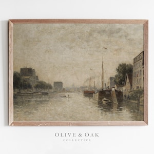 Paris Canal Antique Print / Vintage Cityscape Oil Painting PRINTABLE / #388