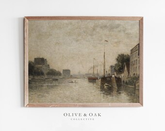 Paris Canal Antique Print / Vintage Cityscape Oil Painting PRINTABLE / #388