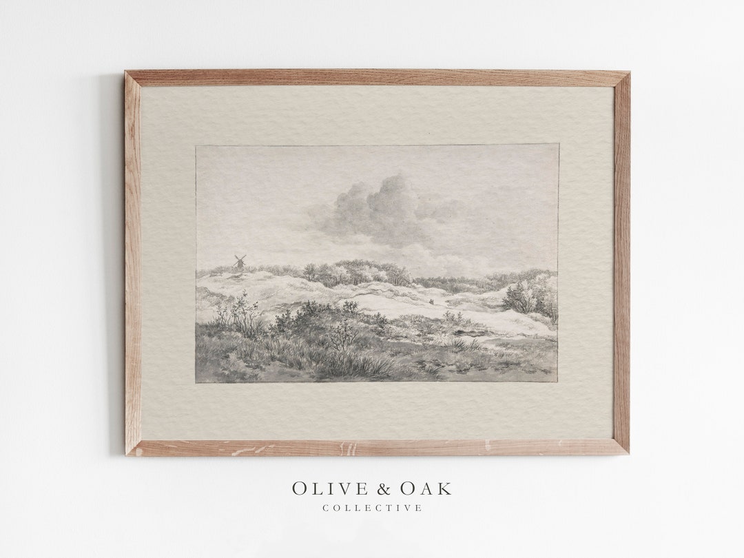 Rustic Draw Rustic Landscape Drawing PRINTABLE / Vintage Neutral Sketch Digital ...