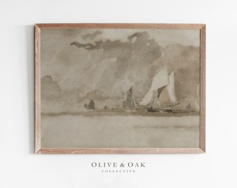 Impresión de barco vintage / Dibujo de barco náutico antiguo / Decoración costera neutral IMPRIMIBLE digital / #172