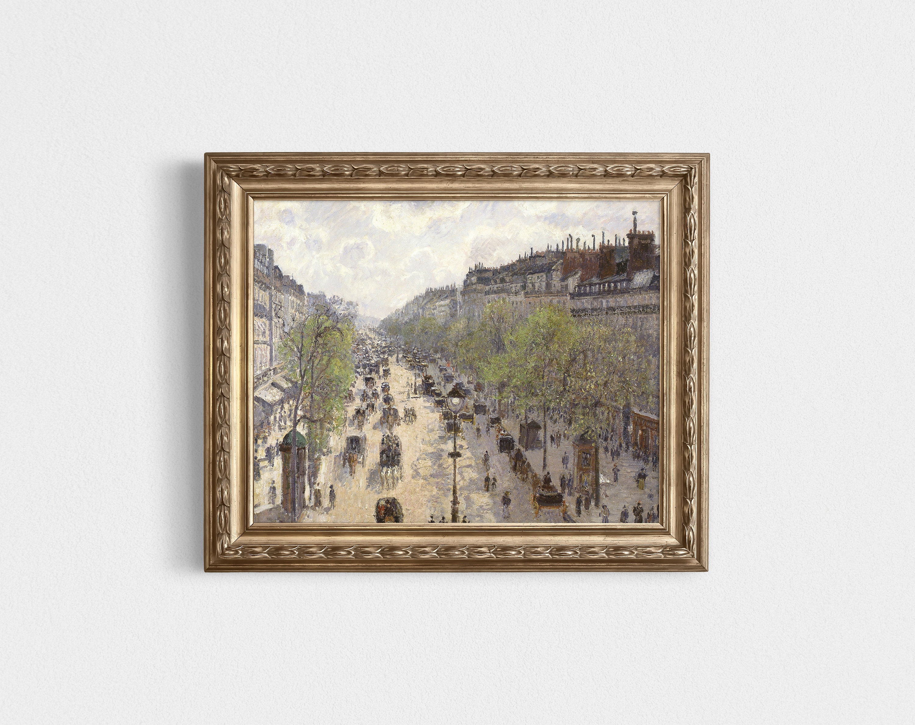 パリの街並みの絵画 / ヴィンテージ フランス建築の油絵 / 春の装飾
